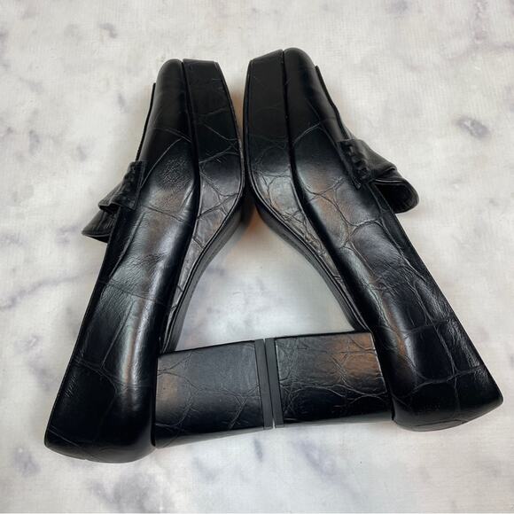 Freda Salvador Florence Black Croc Embossed Leather Platform Block Heel Loafers - Picture 8 of 11